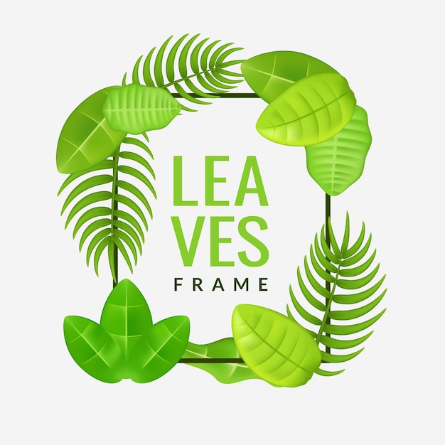 Fresh green leaves concept wedding invitation and greeting card decoration. Plant leaf frame