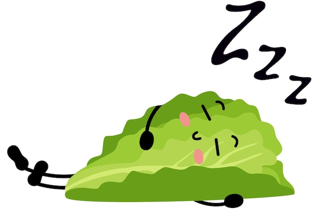 Fresh green lettuce funny mascot sleeping