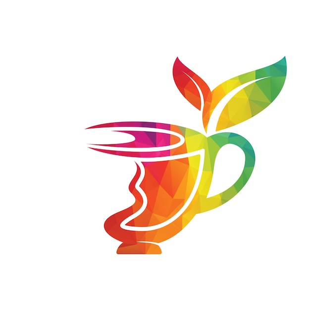 Свежий зеленый чай дизайн логотипа шаблон зеленый чай чашка и векторный дизайн логотипа листьев