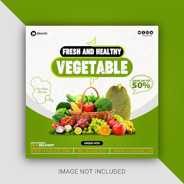 Fresh grocery vegetable delivery social media post promotion template