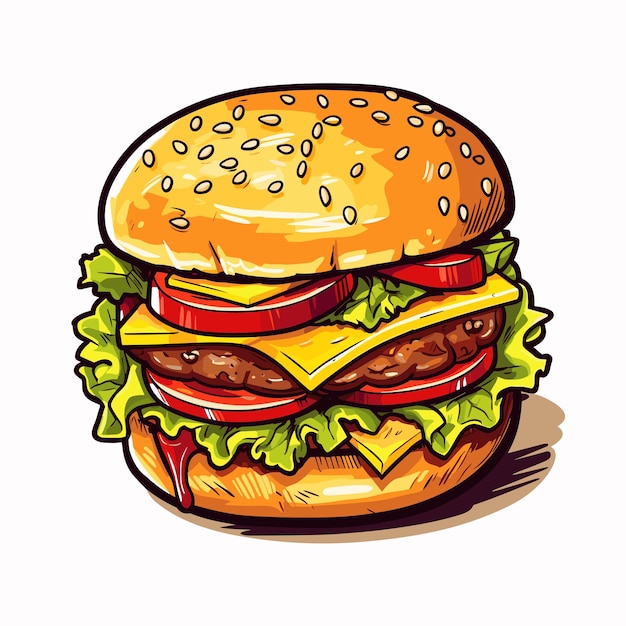 fresh hamburger fast food with beef and cheese fast food menu Illustration