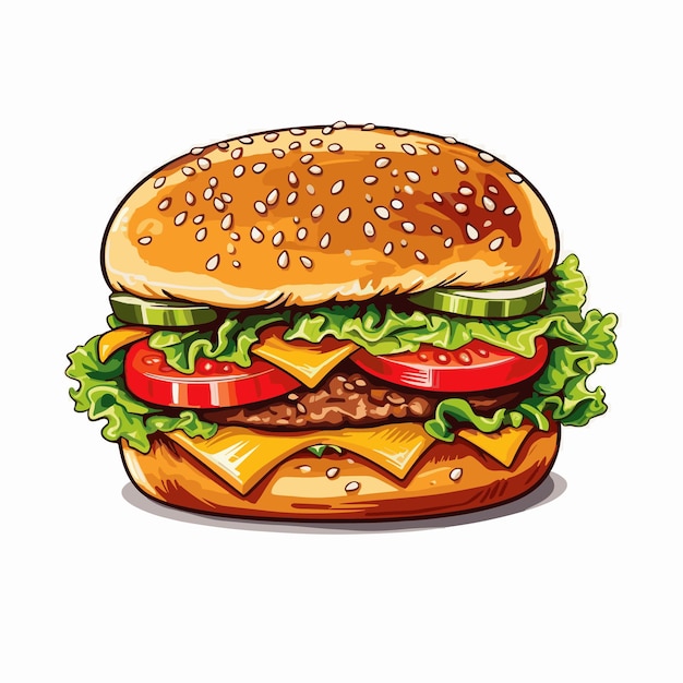 쇠고기와 치즈 패스트 푸드 메뉴 그림을 곁들인 신선한 햄버거 패스트 푸드