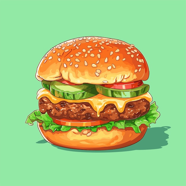 Vector fresh hamburger fast food with beef and cheese fast food menu illustration
