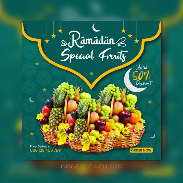 Vector fresh and healthy food and fruits social media post design