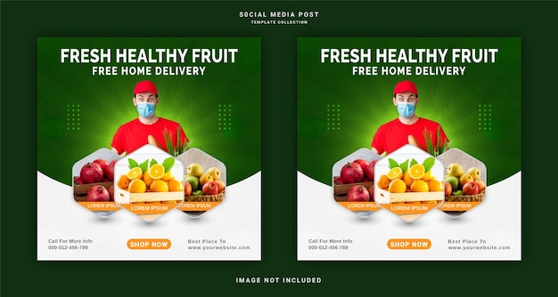 Fresh And Healthy Fruit Free Home Delivery Instagram Banner Social Media Post Template