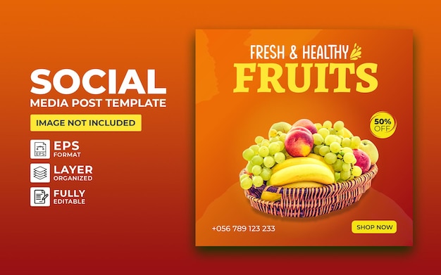 Vector fresh and healthy fruits buy and sell social media post template design