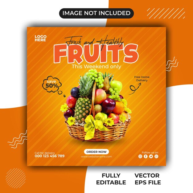 Fresh and healthy fruits social media post banner and facebook cover template