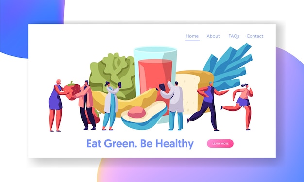 Fresh Healthy Vegetable Organic Salad Landing Page. Organic Meal for Diet Slow Food Concept. Banana and Fruit Menu for Vegetarian Lifestyle Website or Web Page. Flat Cartoon Vector Illustration