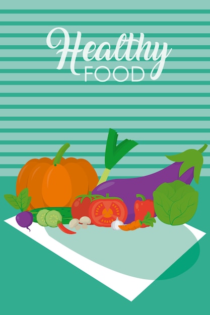 Vector fresh and healthy vegetables on tablecloth