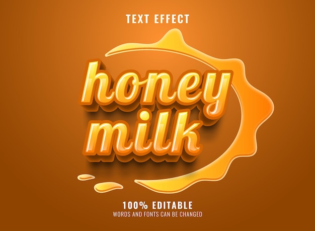 Fresh honey milk with honey splash text effect for for product labels