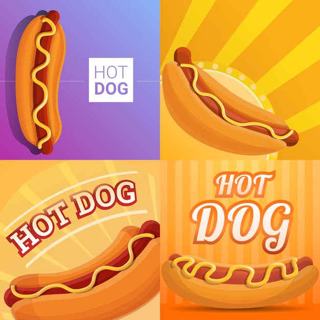 Fresh hot dog banner set, cartoon style