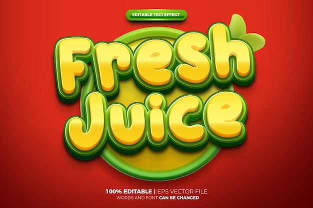 Vector fresh juice green yellow fruits 3d editable text effect style