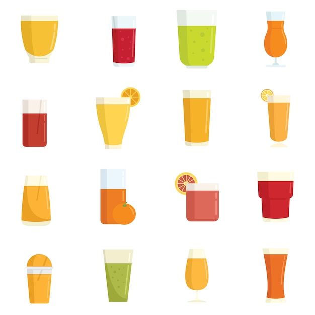 Fresh juice icons set flat style