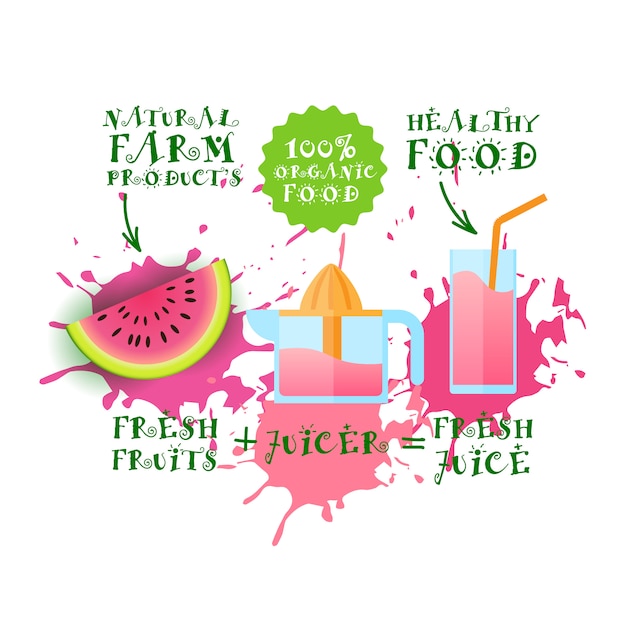 Fresh Juice illustration Watermelon Juicer Maker Natural Food And Farm Products Concept Paint Splash
