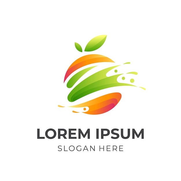 Логотип свежевыжатого сока, сок и апельсин, комбинированный логотип с красочным 3d-стилем