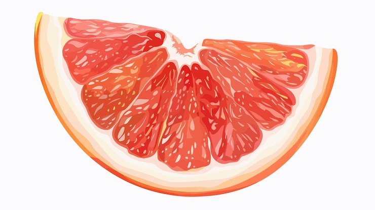 Vector fresh juicy grapefruit slice vector illustration on white background