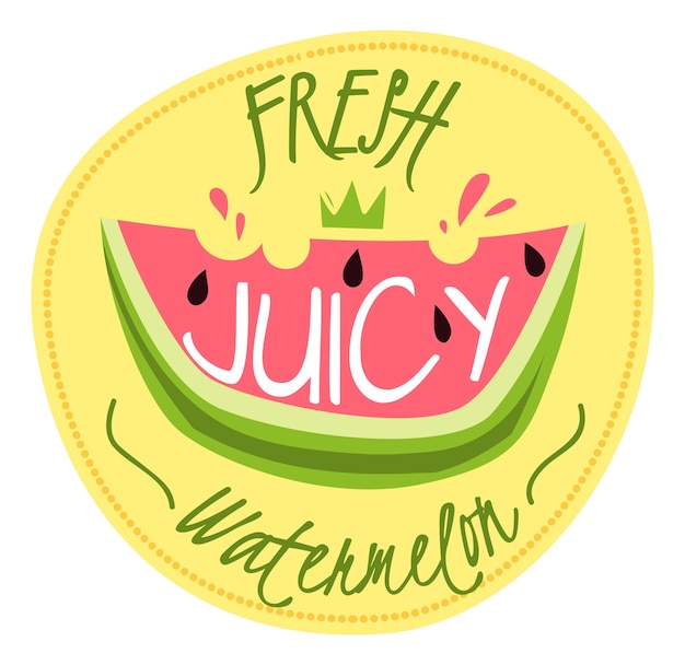 Fresh juicy watermelon label farm fruit sticker