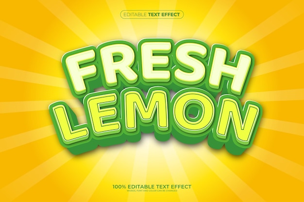 Fresh lemon 3D Editable text effect vector illustration