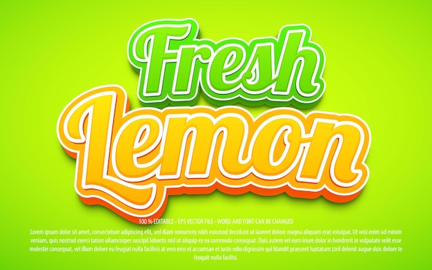 Fresh lemon 3d style editable text effect template