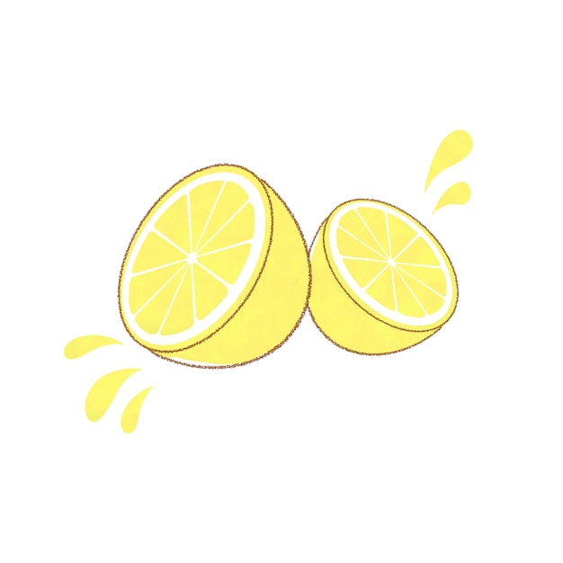 Fresh lemon cut into slices. Cute and simple art style. On a white background.