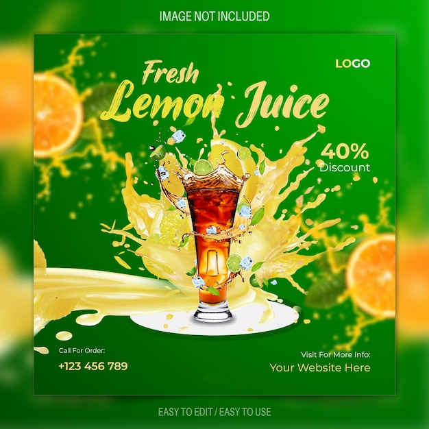 Fresh lemon juice banner design template and social media post design