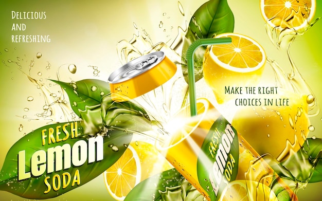 Vector fresh lemon soda ad