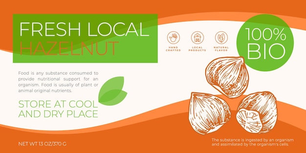 Fresh local nuts label template abstract vector packaging horizontal design layout modern typography...