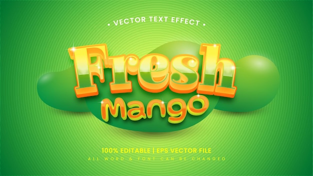 Vector fresh mango 3d text style effect. editable illustrator text style.