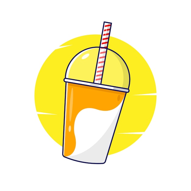 Fresh mango fruit juice cup flat vector cartoon illustration