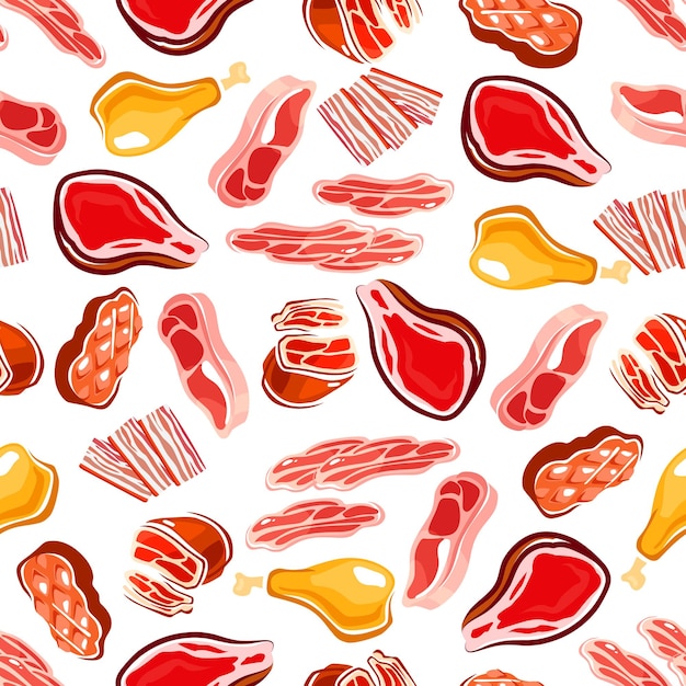 Vector fresh meat products seamless pattern