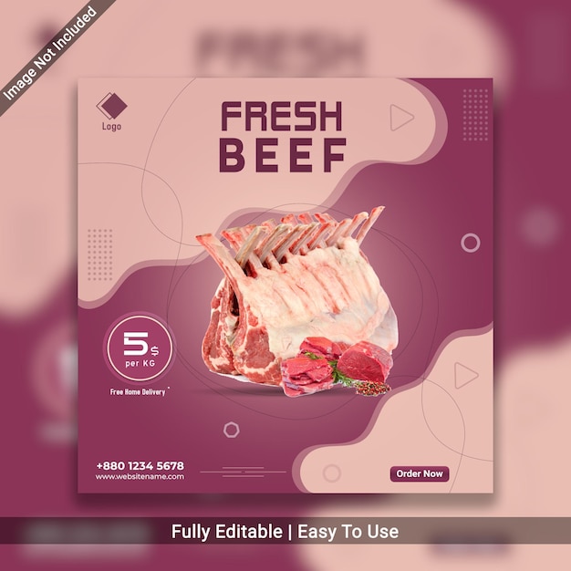 Vector fresh meatbeef home delivery social media post template premium design