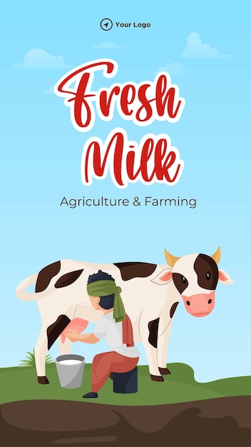Свежее молоко сельское хозяйство и фермерский портрет шаблон дизайна