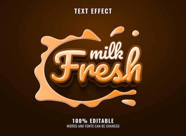 Vector fresh milk brown chocolate with water splash text effect