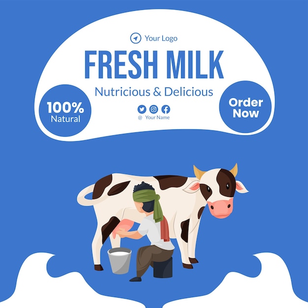 Fresh milk nutricious and delicious banner design template