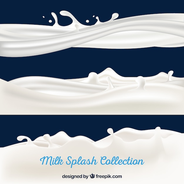 Fresh milk splashes collection in realistic style