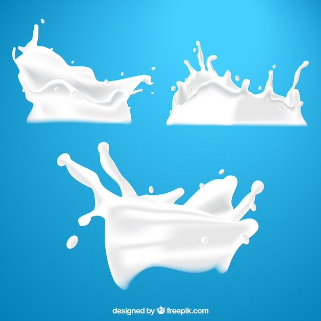 Fresh milk splashes collection in realistic style 