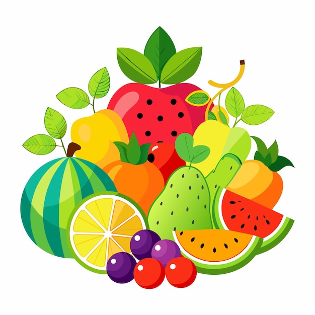 Vector fresh mix fruit isolated whtie background