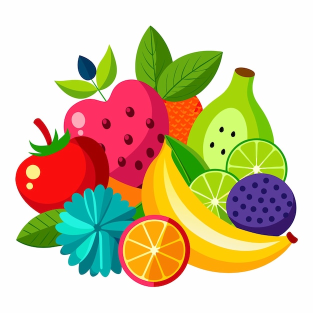 Vector fresh mix fruit isolated whtie background