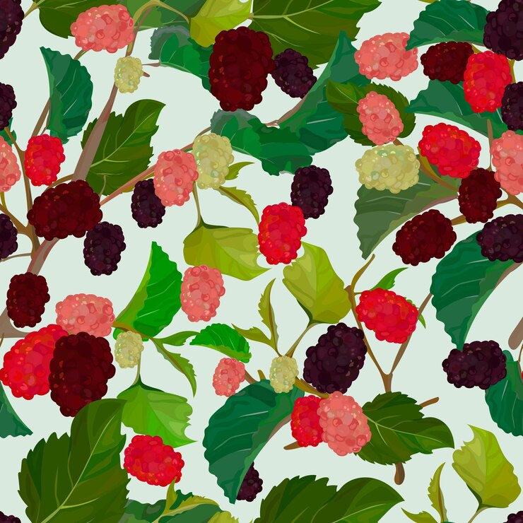 Vector fresh mulberry fruit seamless pattern