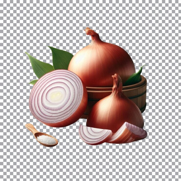 Vector fresh onion with slice isolated on transparent background