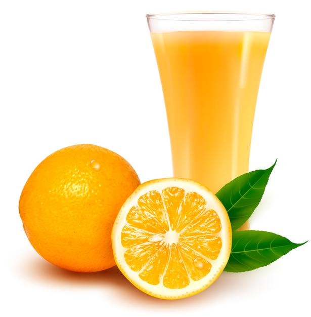 Fresh orange and glass with juice Vector illustration