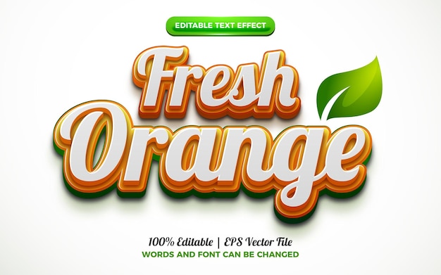 벡터 신선한 오렌지 녹색 자연 3d 로고 템플릿 편집 가능한 텍스트 효과 스타일