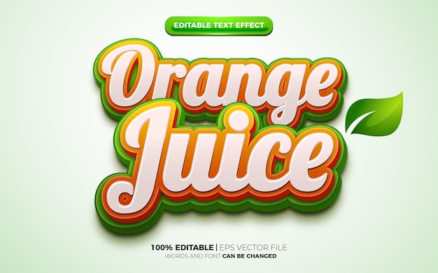 Fresh orange juice nature 3d logo template editable text effect style