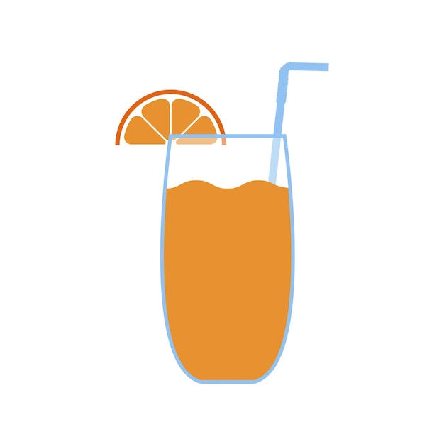 Fresh orange juice with slice and straw isolated Fruit drink in glass with tube for drinking