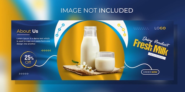 Fresh organic farm dairy product milk social media facebook cover design or web banner template