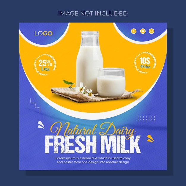 Vector fresh organic milk dairy product social media post design or instagram story template design