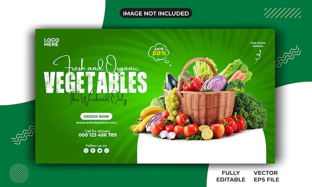 Modello di post sui social media e banner web di verdure e generi alimentari freschi e biologici