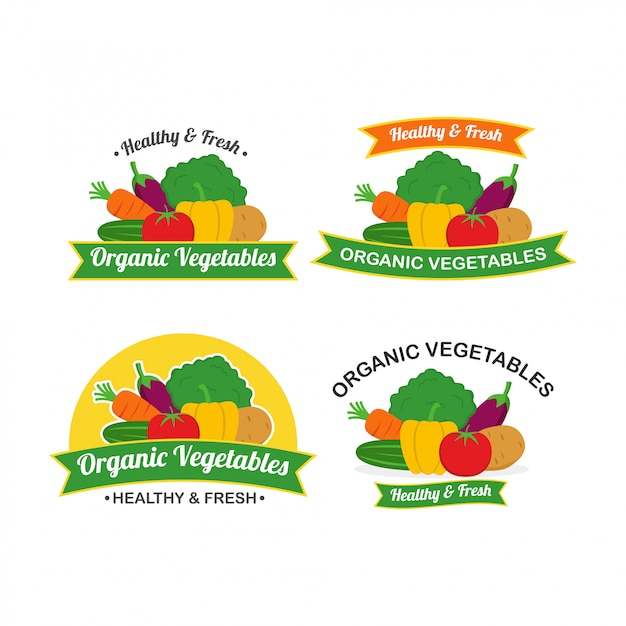 Vettore vettore di progettazione di logo delle verdure organiche fresche