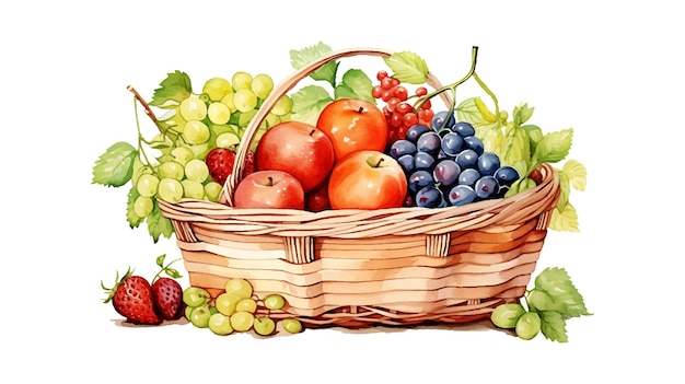 Fresh organic watercolor fresh fruits basket background fresh fruits basket