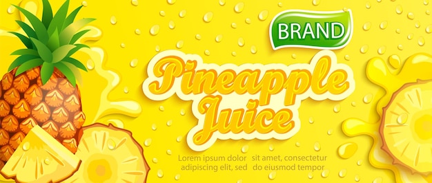 Vector fresh pineapple juice banner with apteitic drops from condensation fruit slice on cold background for brandlogo templatelabelemblemstorepackagingadvertisingvector illustration